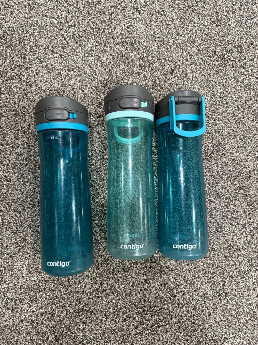 Contigo Aqua and Teal Travel Water Bottles - Set of 3